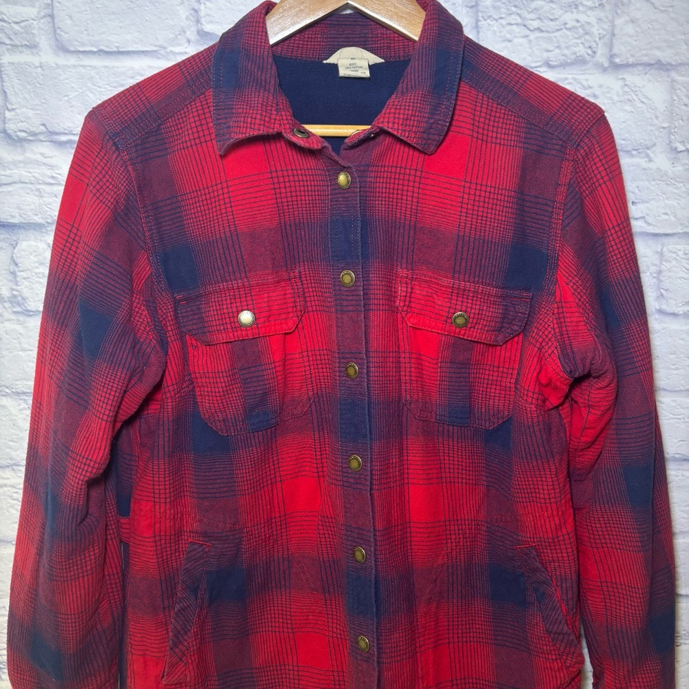 DULUTH TRADING FREE SWINGIN FLEECE LINED PLAID FLANNEL SHIRT JACKET SHACKET Med
